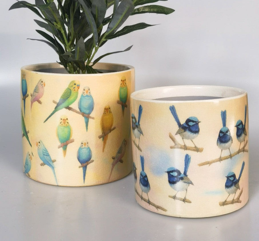 Budgie Planter Yellow & Blue 17cm