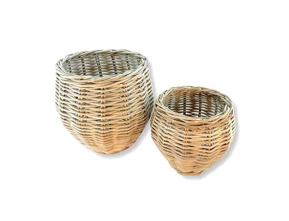 Rattan Round Belly Planters Large and Small