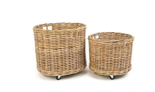Rattan Lonsdale Set/2 Kubu Grey Round Rollaway Baskets