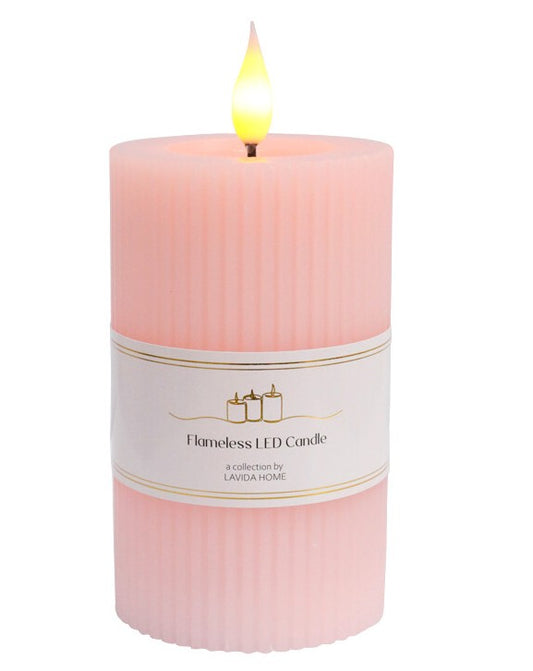 Flameless Candle Pink Ribbed