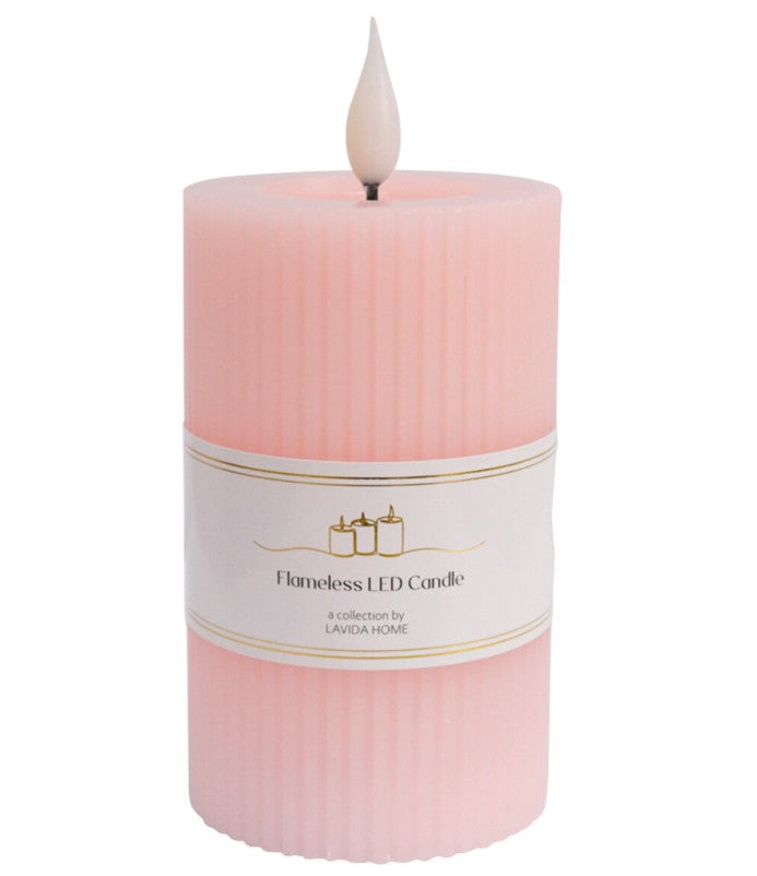 Flameless Candle Pink Ribbed