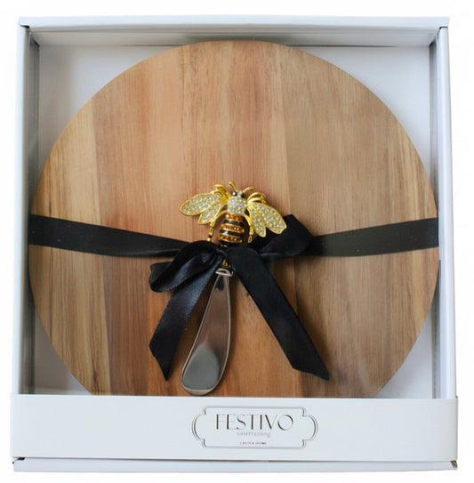 Wooden Serving Board with Bee Spreader