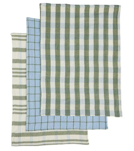 3 pack Tea Towels - Green/Blue