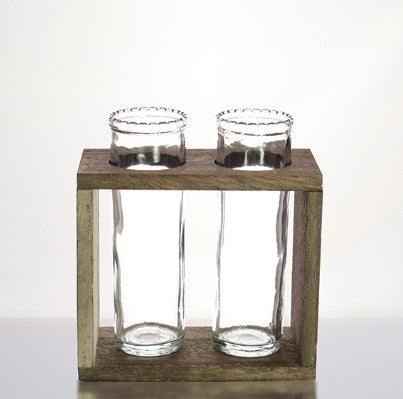 Double Tube Vase with Wood Stand