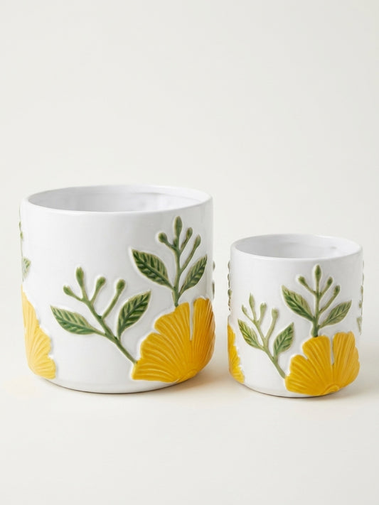 Yellow Flower Pots S/2