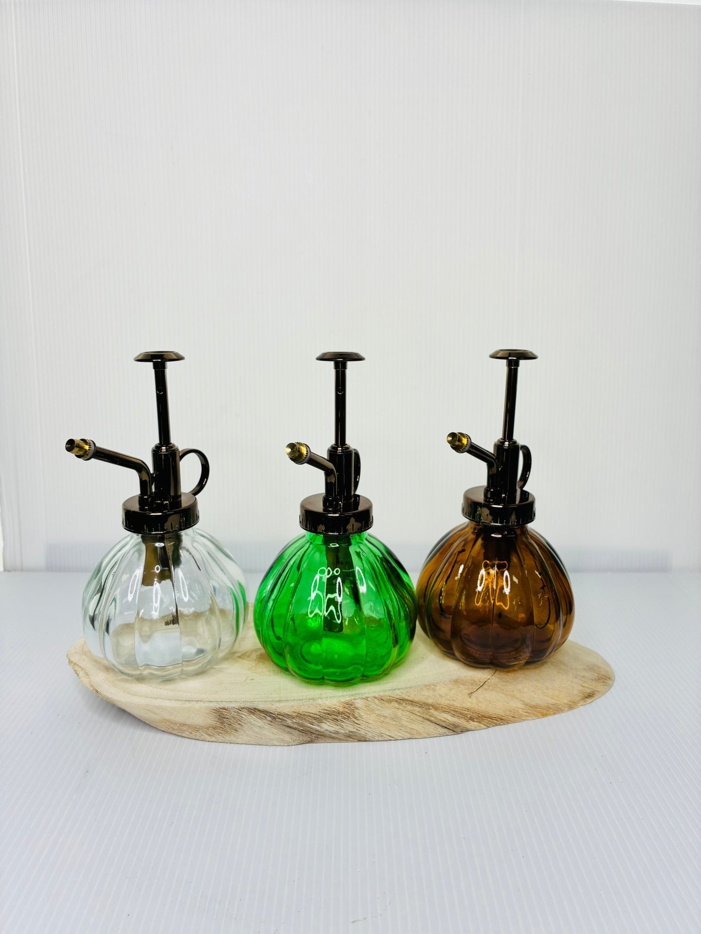 Glass Misters with Brass coloured tops - 3 colours