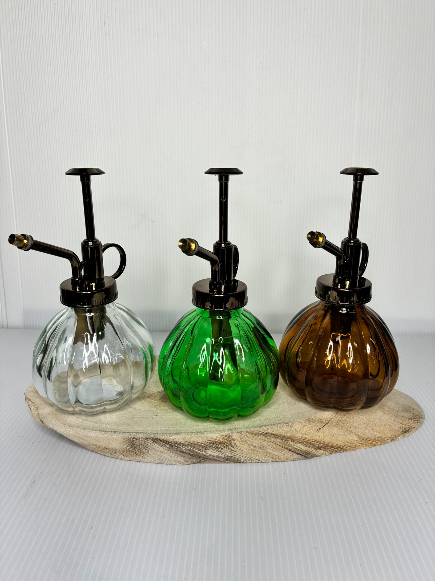 Glass Misters with Brass coloured tops - 3 colours