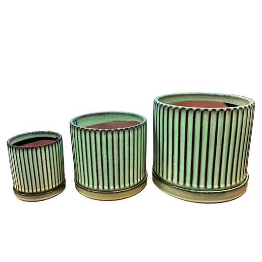 Louis striped Cylinder Pot S/3 - Green