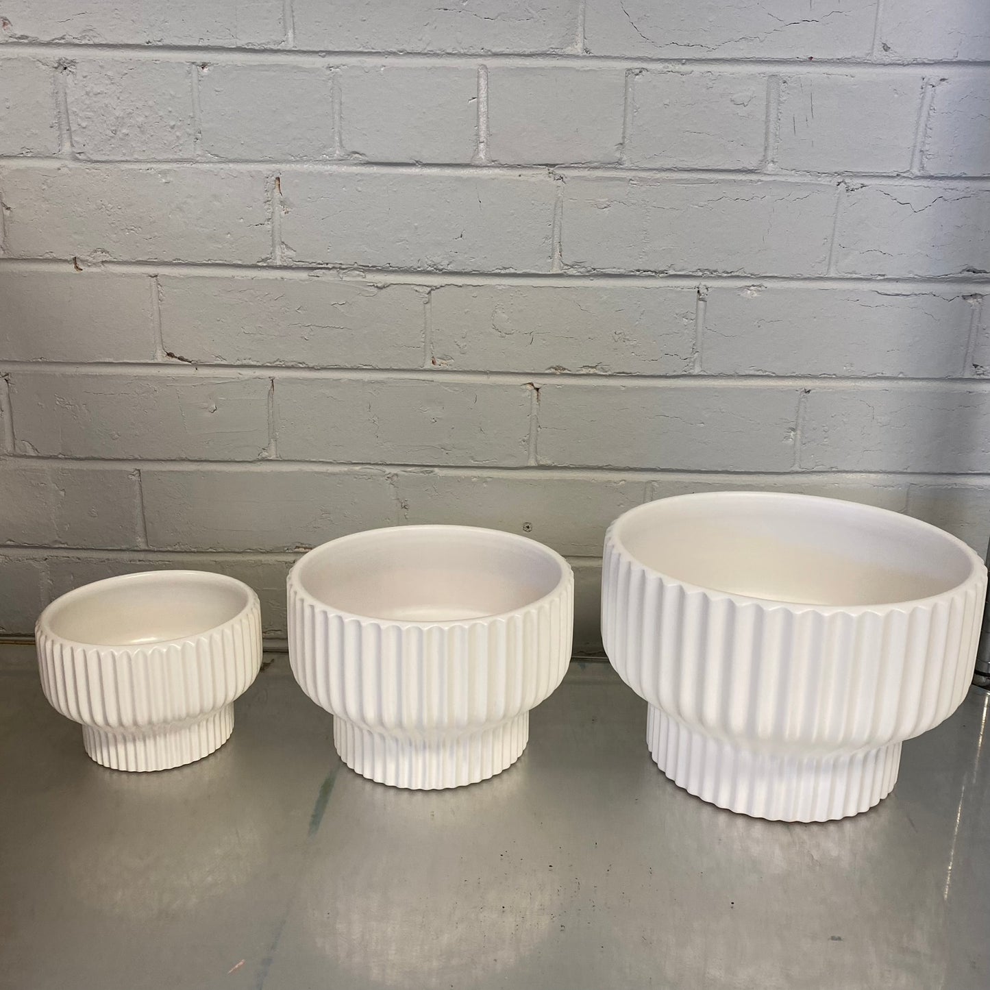 White Ribbed Ceramic Planters - 3 Sizes