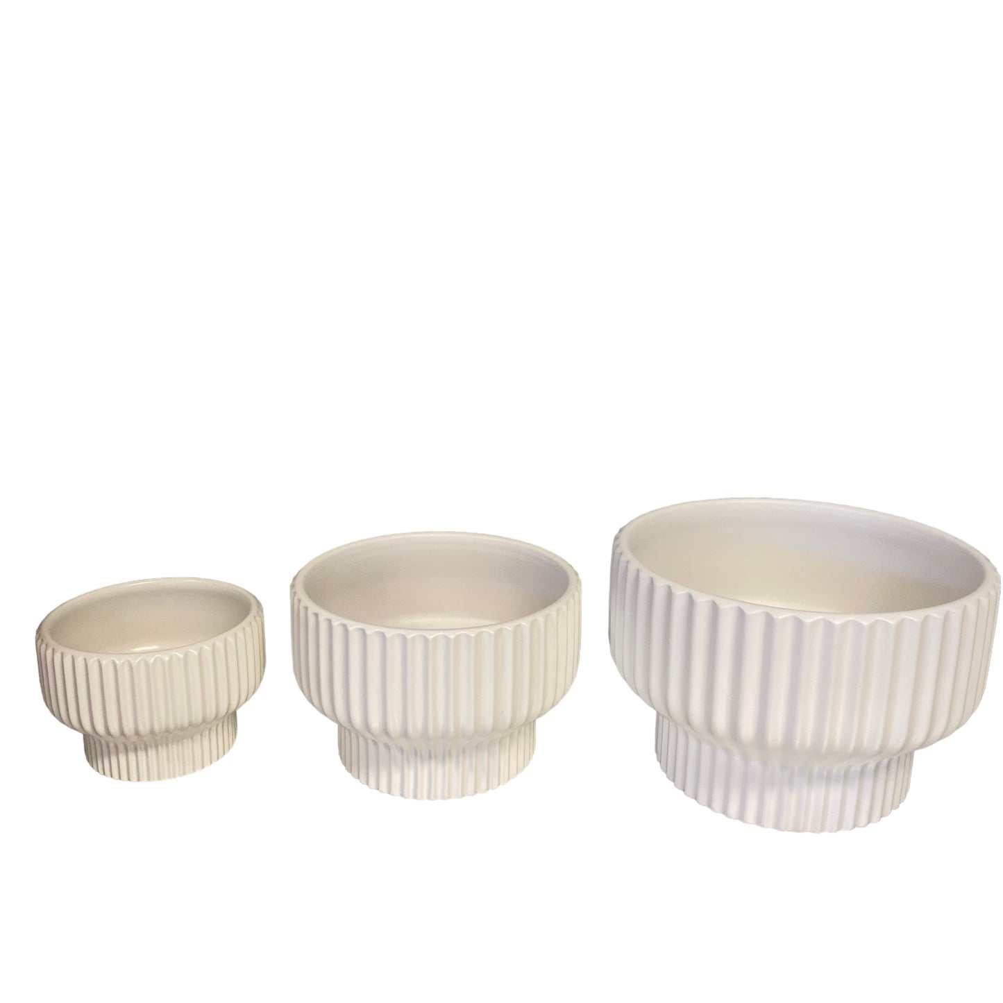 White Ribbed Ceramic Planters - 3 Sizes