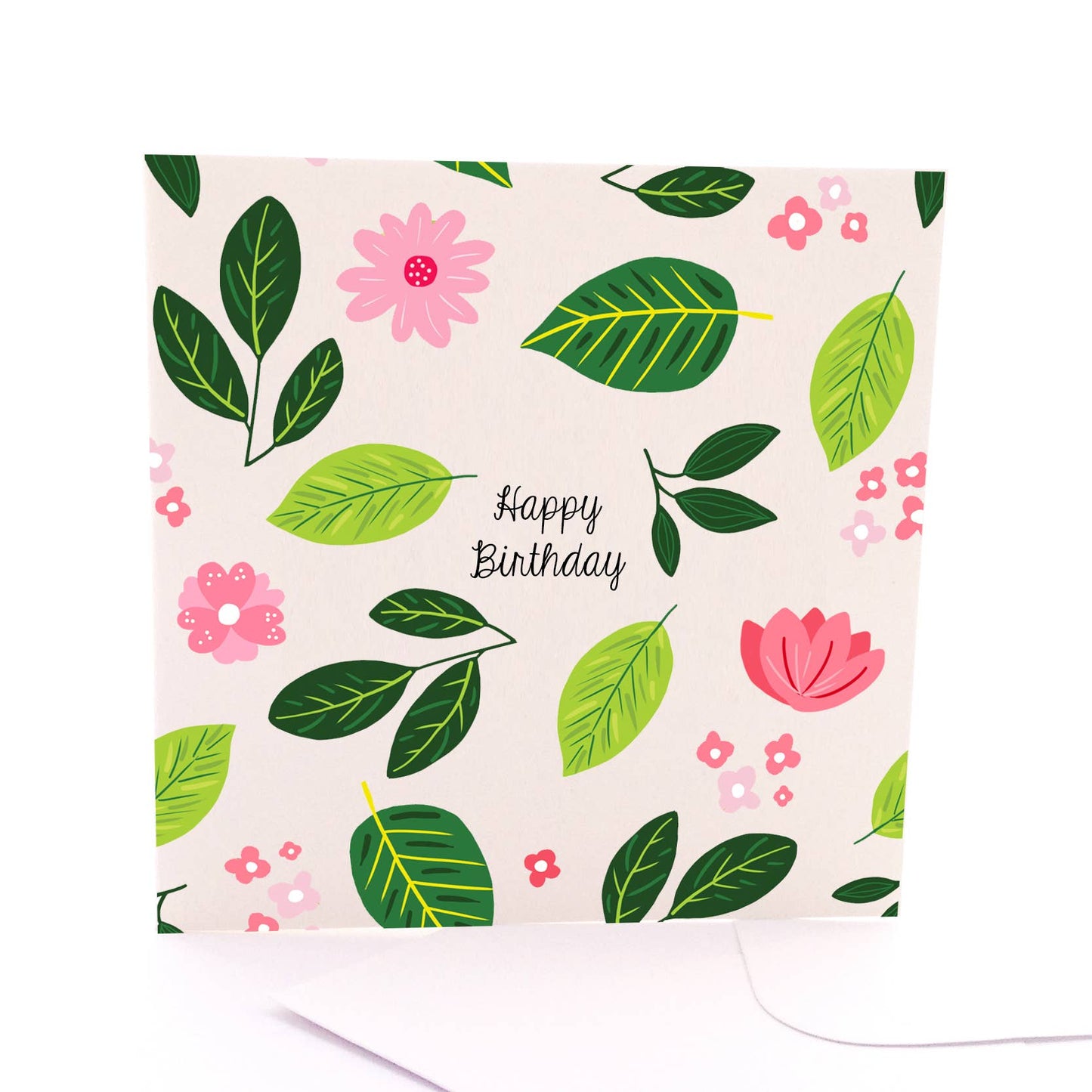 Pink Bright Birthday Flowers- Square Greeting Card