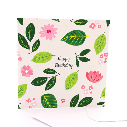 Pink Bright Birthday Flowers- Square Greeting Card