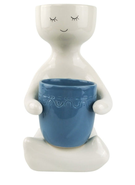 Person Holding a Pot Planter Dusty Blue - Large