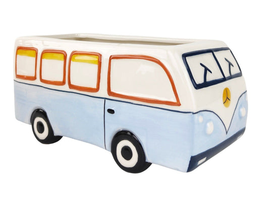Retro Kombi Van Planter Mustard & Blue