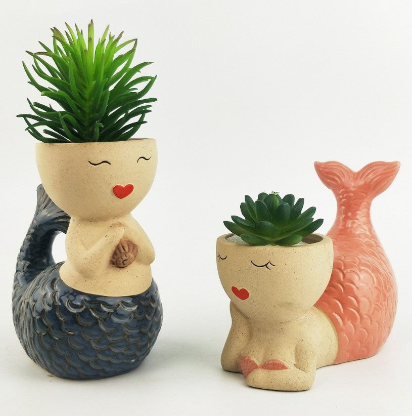 Mermaid Planter Blue 15cm