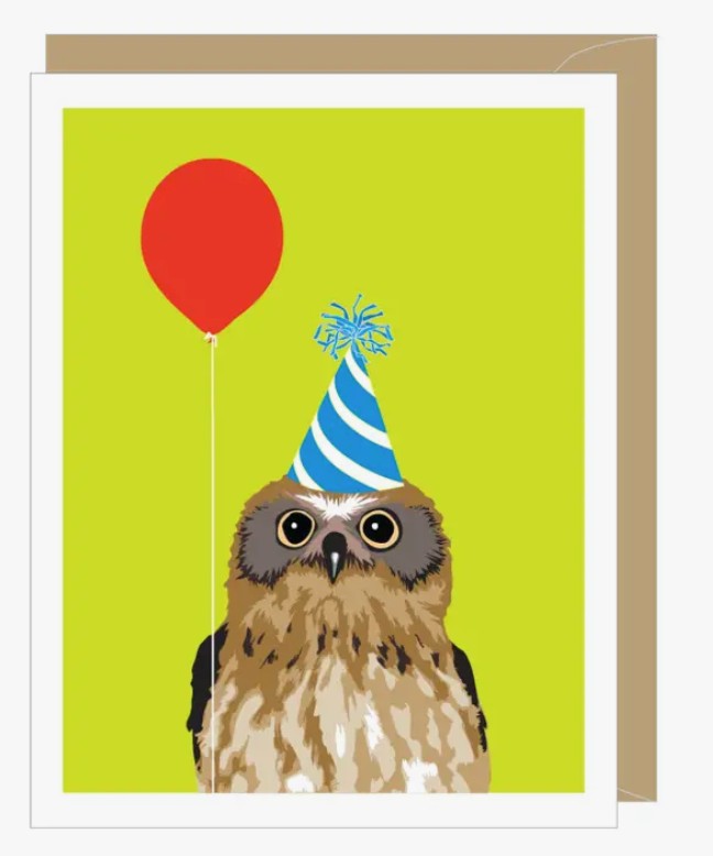 Owl with Balloon Birthday Card