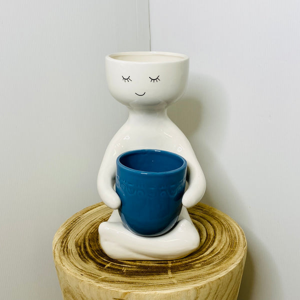 Person Holding a Pot Planter Dusty Blue - Large