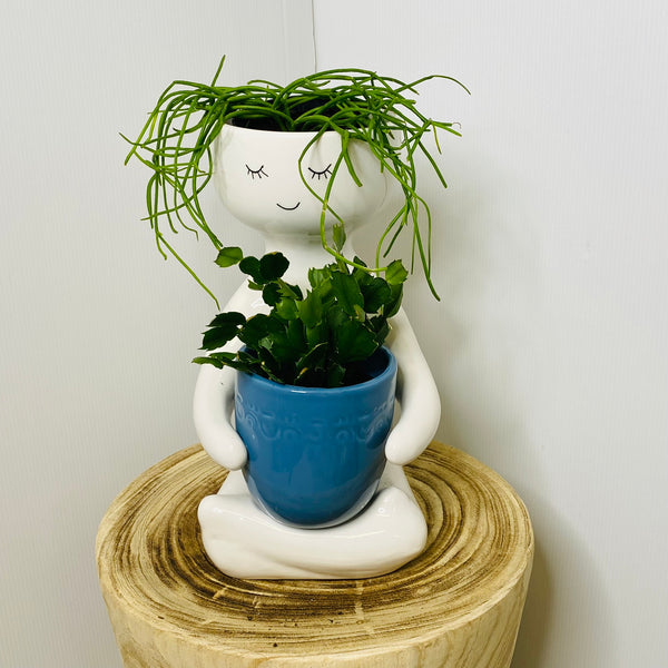 Person Holding a Pot Planter Dusty Blue - Large